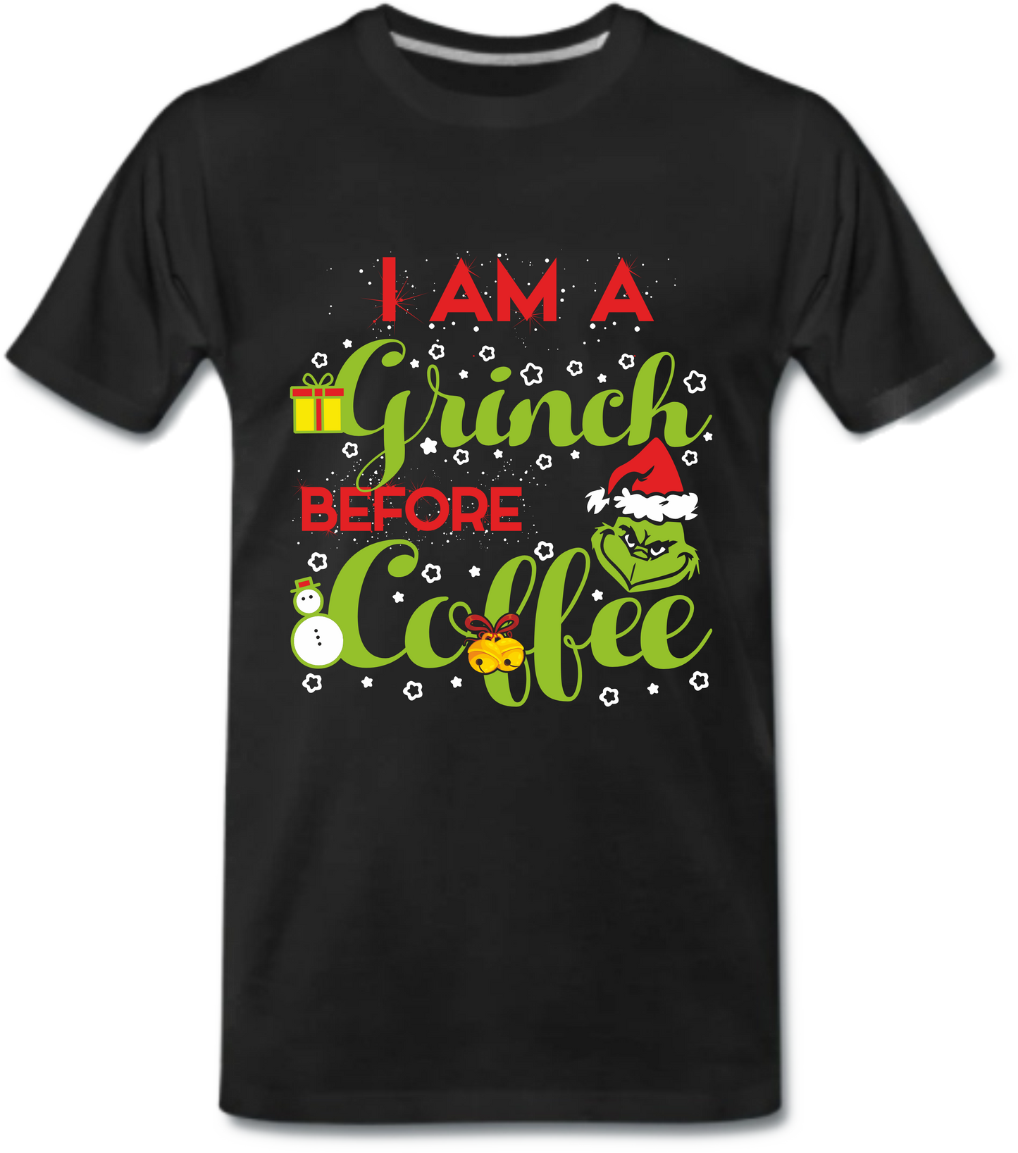 Hochwertiges T-Shirt mit Coffee Grinch-Weihnachtsmotiv